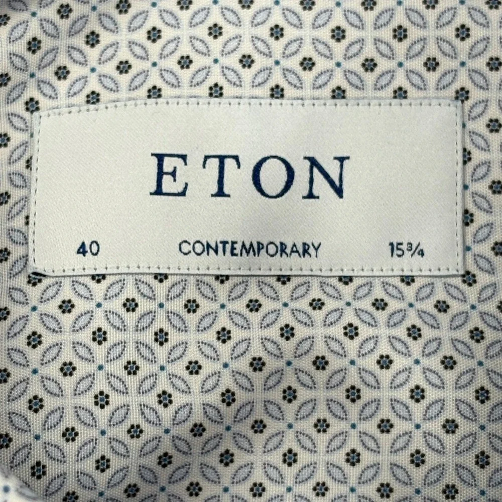ETON‎ Contemporary Fit Dress Shirt Mens 15.75 Blue White Black Geometric NWT